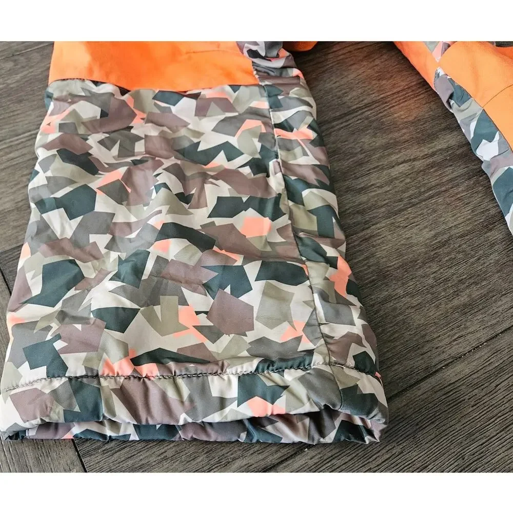 Kid's Lands End Iron Knee Insulated Winter Snow Bibs Camo Orange Hunting L 10-12
